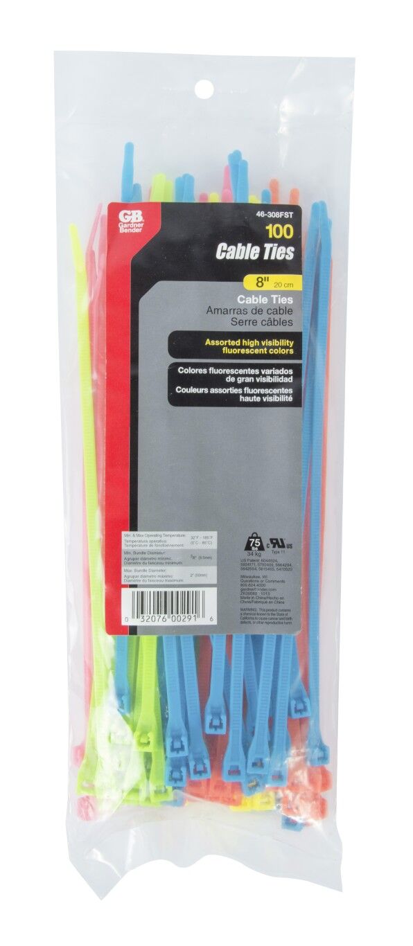 Gardner Bender Neon Cable Tie Assorted Colors 8-In, 100-Pk