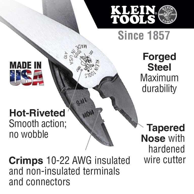 Klein Tools Crimping and Cutting Tool For Connectors, 10-22 Gauge