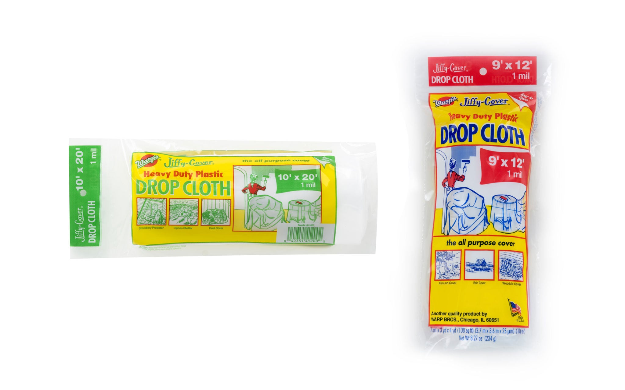 Warp's Jiffy-Cover Plastic Drop Cloth, 1-mil x 10-Ft x 20-Ft