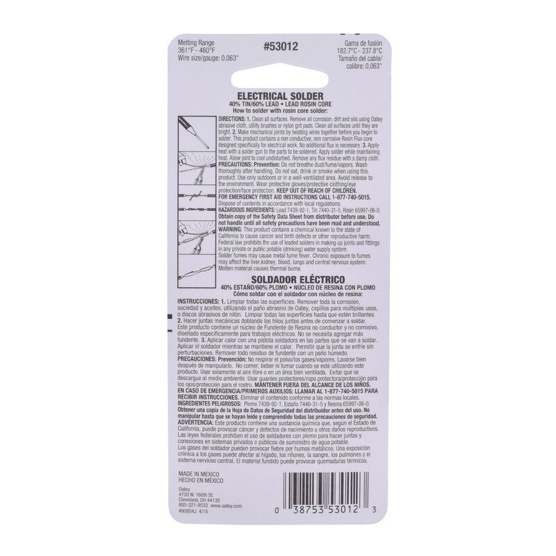 Oatey Rosin Core Wire Solder, 1-Oz