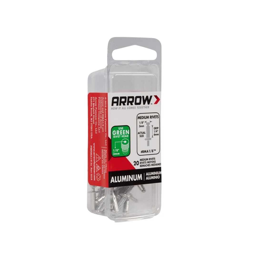 Arrow Fastener RMA1/8 Medium Aluminum Rivets, 1/8-In, 20-Pack