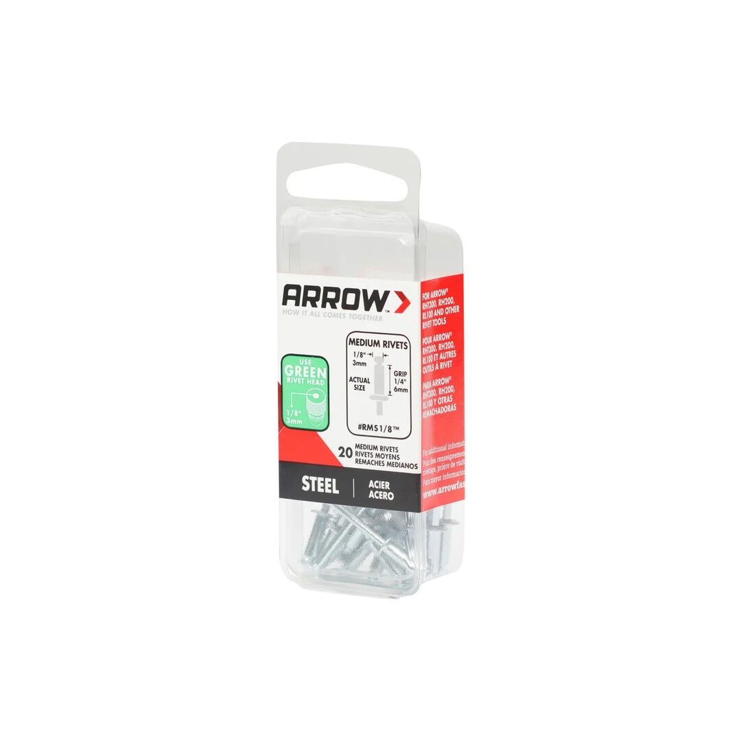 Arrow Fastener RMS1/8 Medium Steel Pop Rivets, 1/8-In, 20-Pack