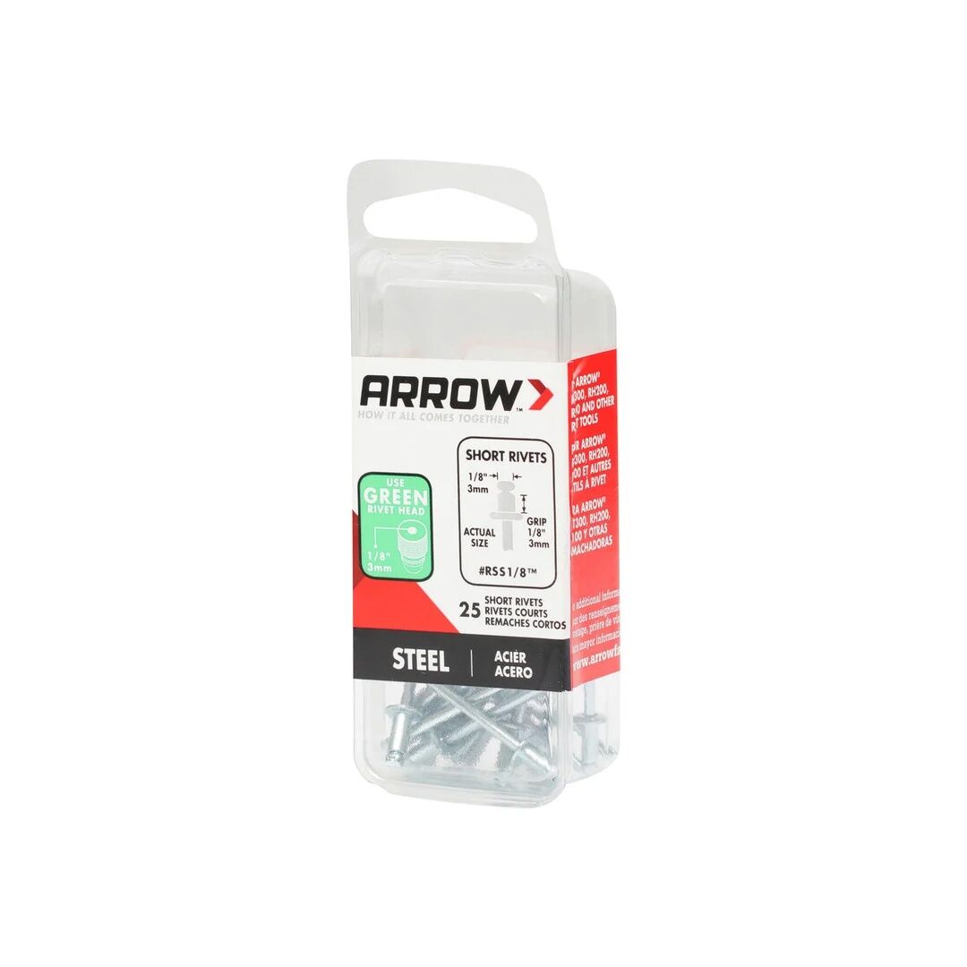 Arrow Fastener RSS1/8 Short Steel Pop Rivets For Metal, 1/8-In, 25-Pk