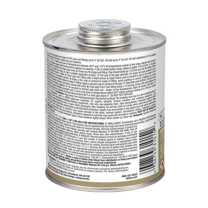 Oatey Regular Clear PVC Cement, 32-Oz