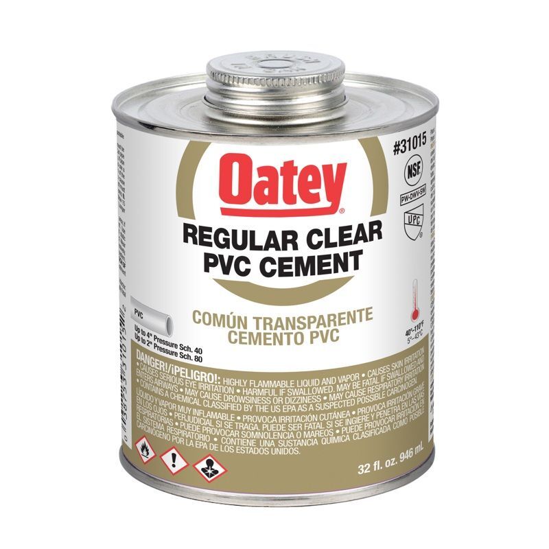 Oatey Regular Clear PVC Cement, 32-Oz