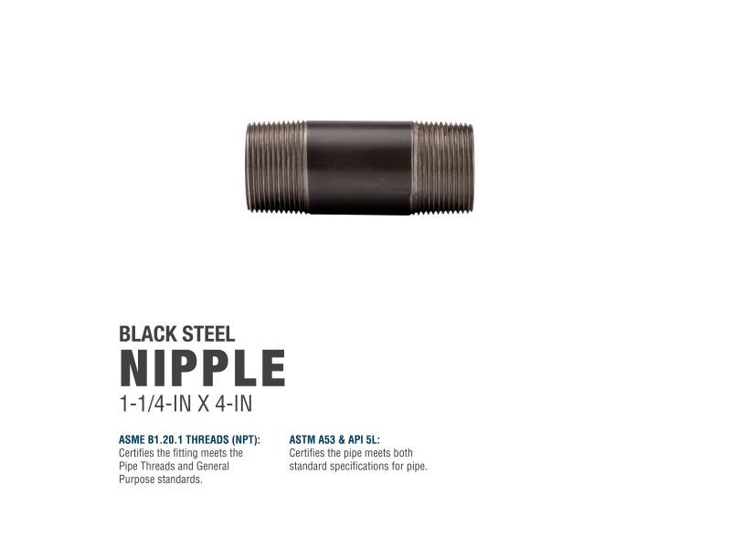 Southland Black Steel Schedule 40 Nipple, 1 1/4-In X 4-In