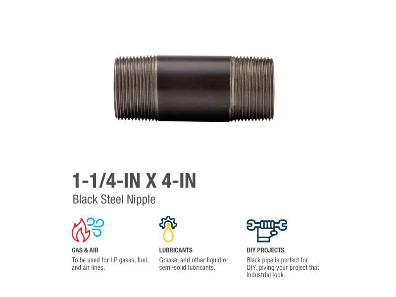 Southland Black Steel Schedule 40 Nipple, 1 1/4-In X 4-In