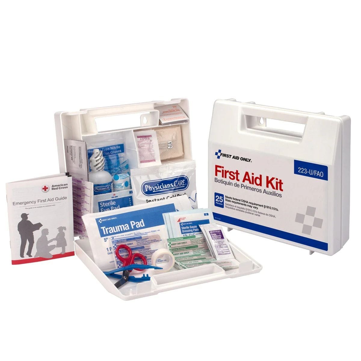 First Aid Only 25 Person First Aid Kit, Plastic Case with Dividers, OSHA Compliant