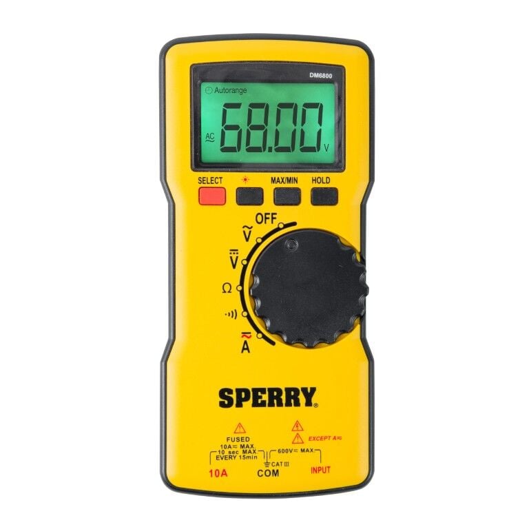 Sperry Instruments DM6800 Thin Autoranging Digital Multimeter, 600-V AC/DC, 10-A