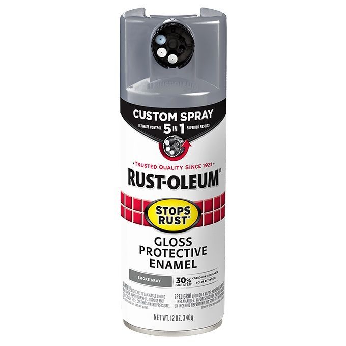 Rust-Oleum Stops Rust Protective Enamel Spray Paint Gloss Smoke Gray Custom Spray 5-In-1, 12-Oz