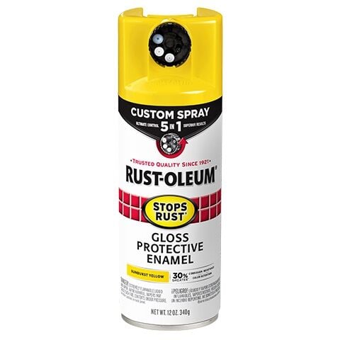 Rust-Oleum Stops Rust Gloss Sunburst Yellow Protective Enamel Custom Spray 5-In-1, 12-Oz