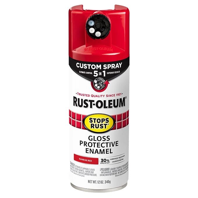 Rust-Oleum Stops Rust Protective Enamel Spray Paint Gloss Sunrise Red Custom Spray 5-In-1, 12-Oz