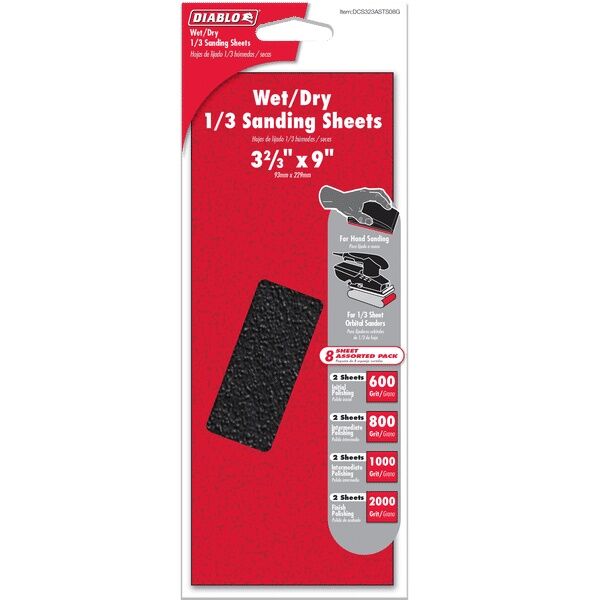 Diablo 1/3 Sheet Assorted Wet/Dry Sanding Sheets, 8-Pc