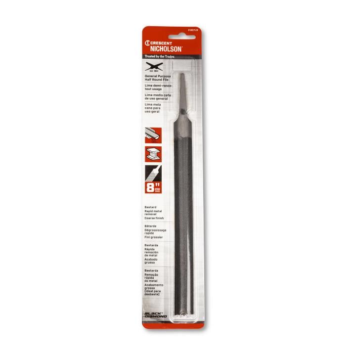 Crescent Half Round Double Cut Bastard File, 8-In