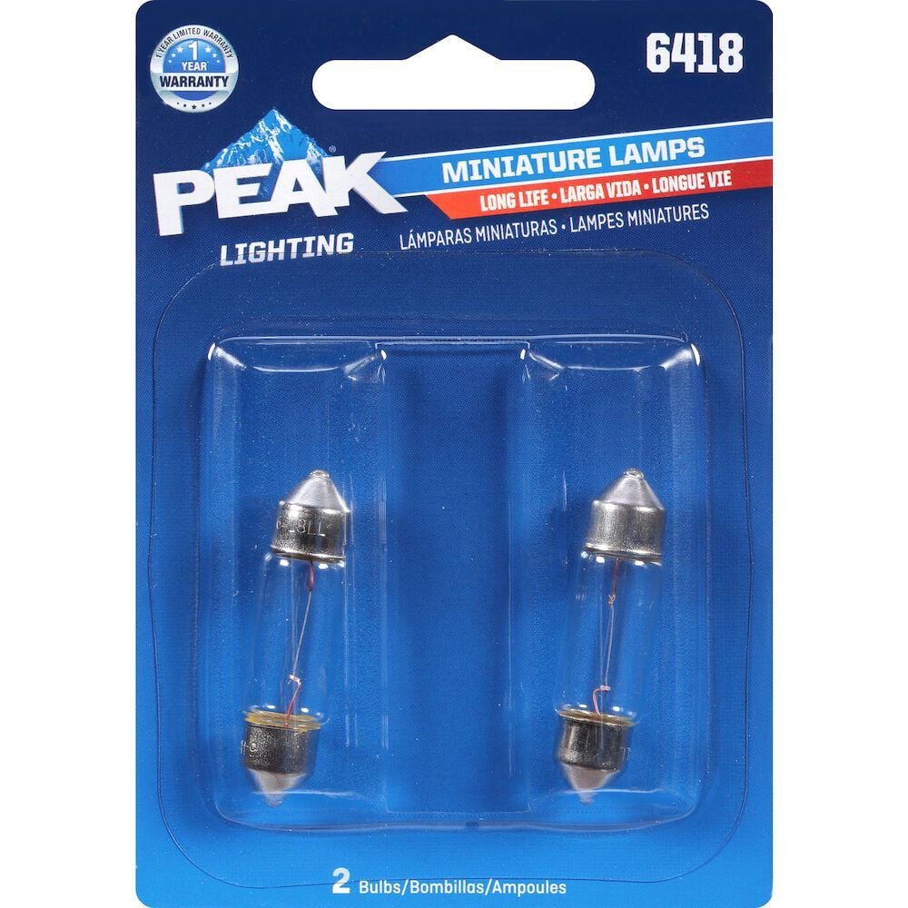 PEAK Long Life Automotive Miniature 6418 Bulbs, 2-Pk