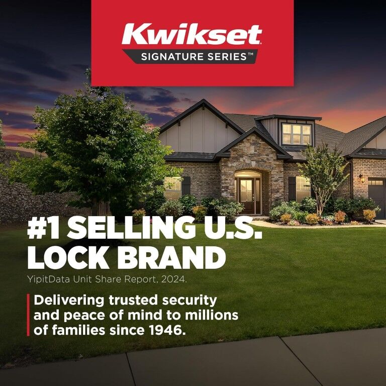 Kwikset Juno Brass Entry Door Knob with Lock and Key, 5 X 3-In