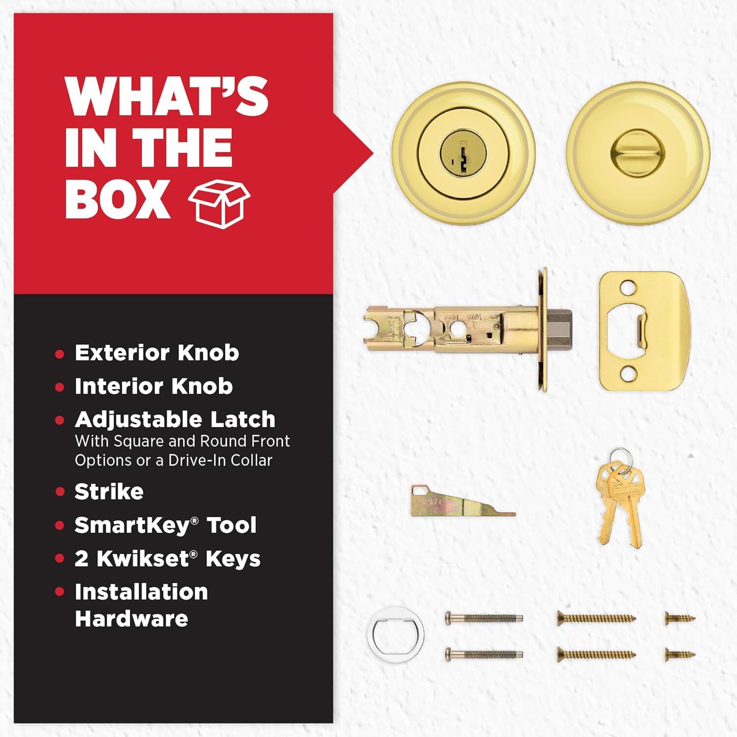 Kwikset Juno Brass Entry Door Knob with Lock and Key, 5 X 3-In