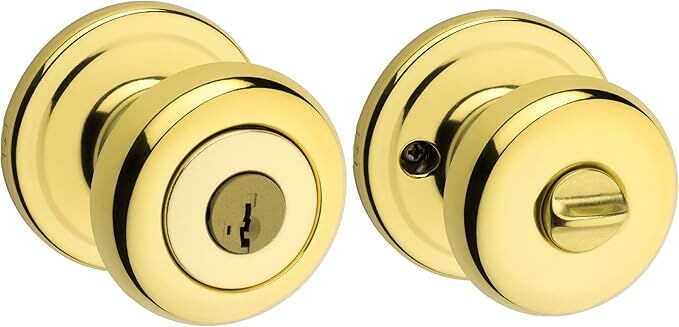 Kwikset Juno Brass Entry Door Knob with Lock and Key, 5 X 3-In