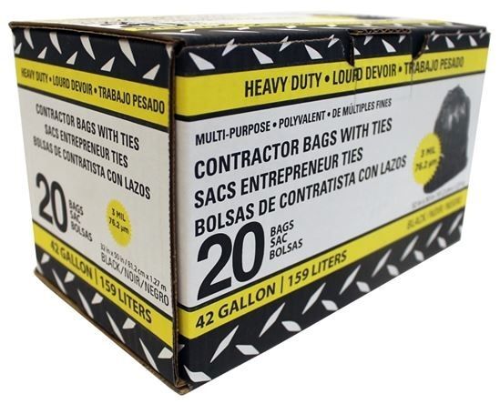 SteelCoat Products Contractor Bags Economy Black Trash Bags, 42-Gal, 20-Pk