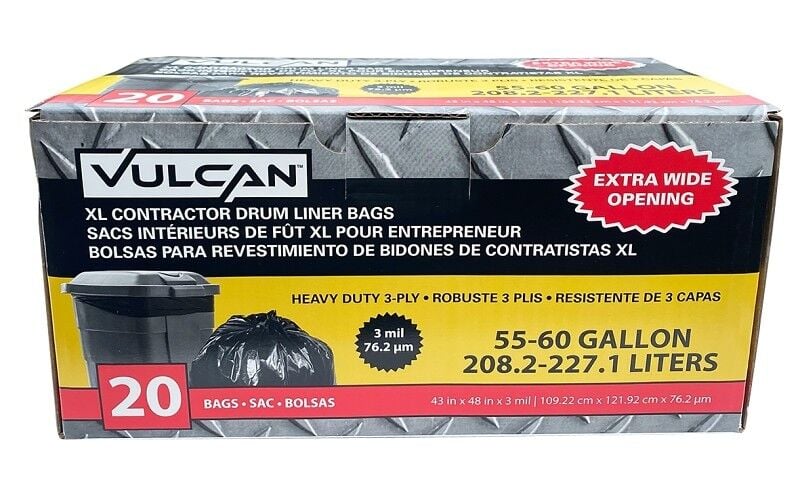 Vulcan Black Heavy-Duty Drum Liner, 55-Gal, 20-Ct