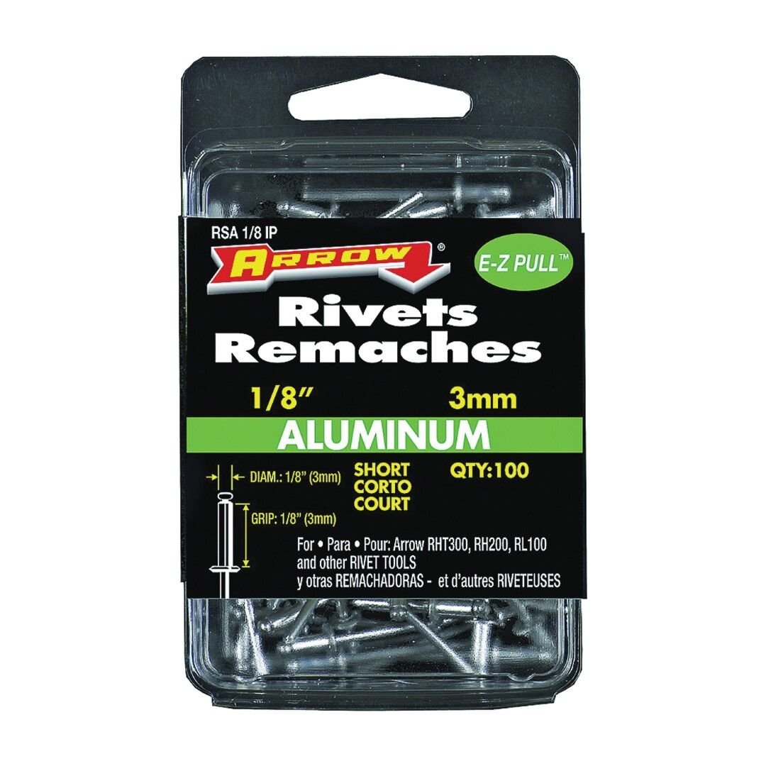 Arrow Fastener RSA1/8IP Short Aluminum Pop Rivets, 1/8-In, 100-Pk