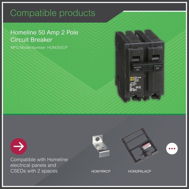 Square D Homeline Plug-In 2 Pole Mini Circuit Breaker, 50-A, 20/240-V AC