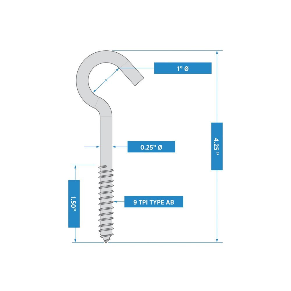 National Hardware Zinc Plated Screw Hook, 1/4-In x 4 1/4-In