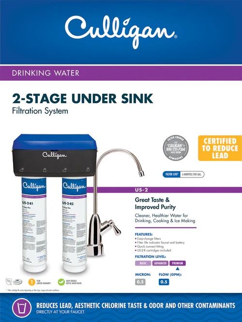 Culligan US-2 Two-Stage Under Sink Filtration Drinking Water System