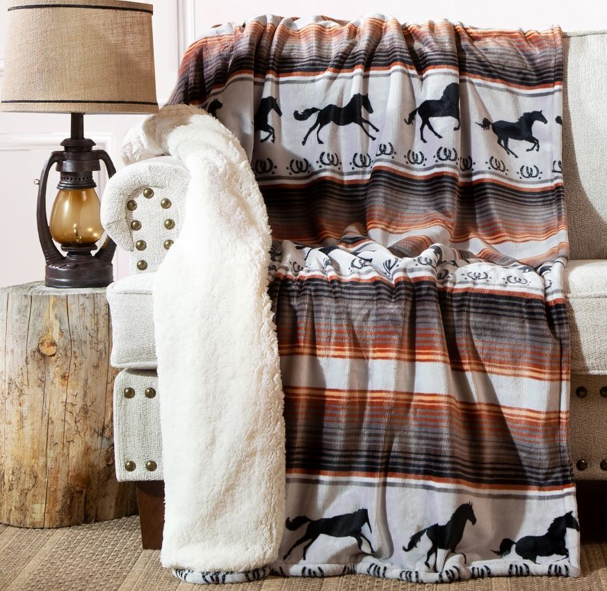 Carstens Inc. Running on the Range Plush Sherpa Throw Blanket, 54-In x 68-In