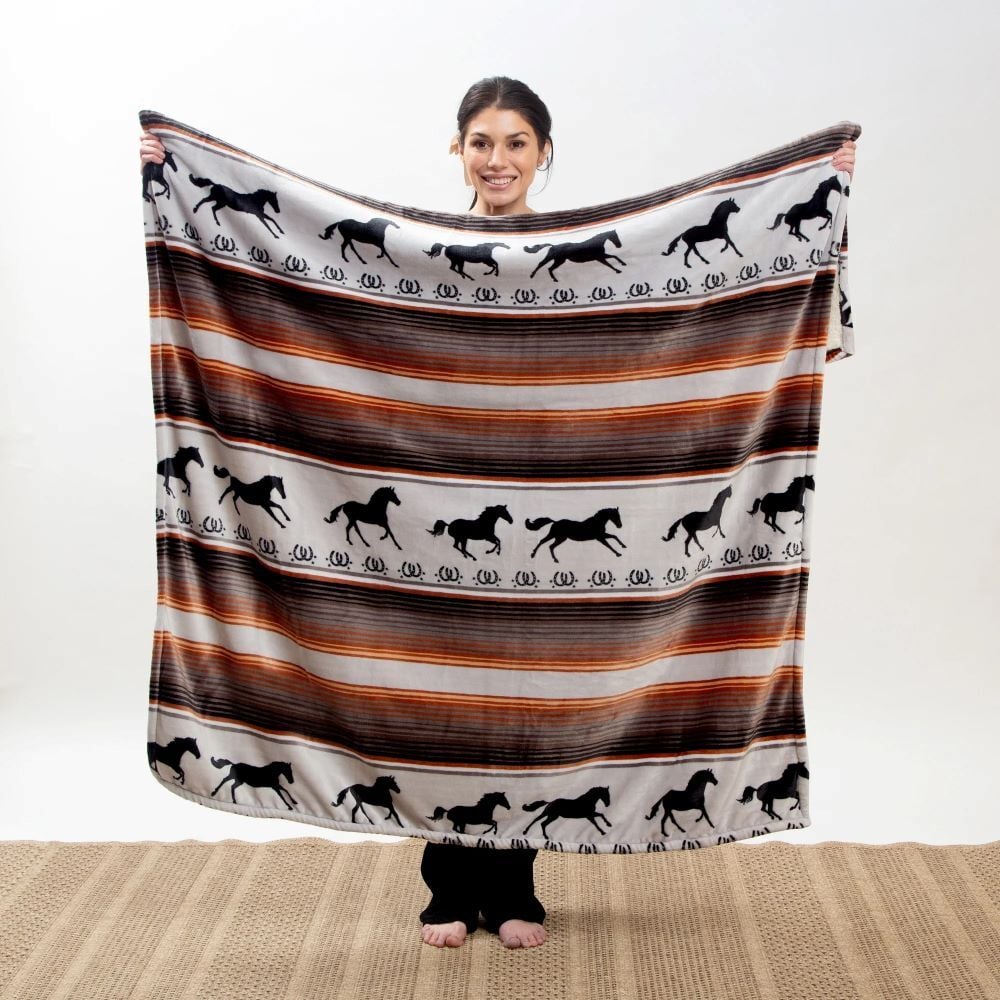 Carstens Inc. Running on the Range Plush Sherpa Throw Blanket, 54-In x 68-In