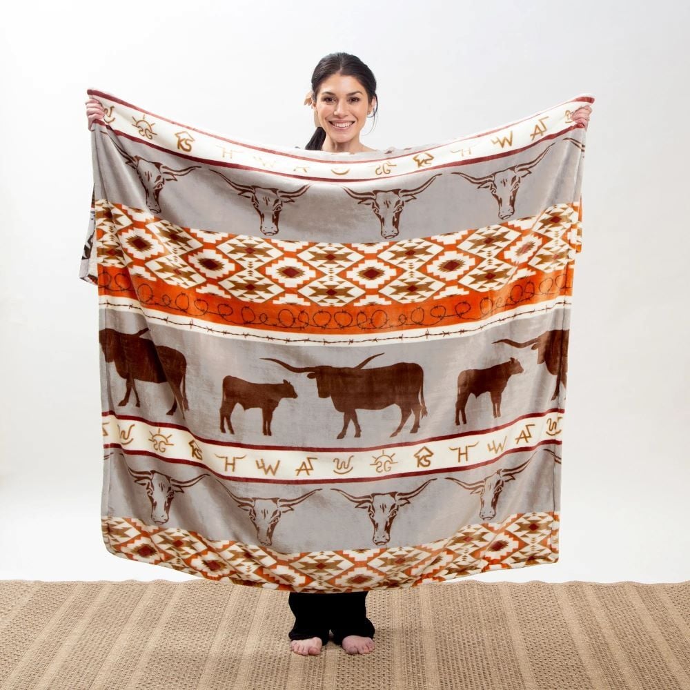 Carstens Inc. Longhorn Plush Sherpa Throw Blanket, 54-In x 68-In