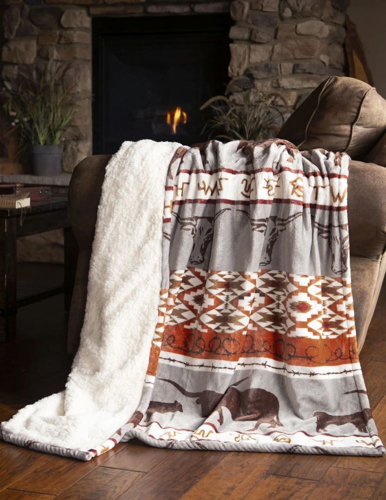 Carstens Inc. Longhorn Plush Sherpa Throw Blanket, 54-In x 68-In