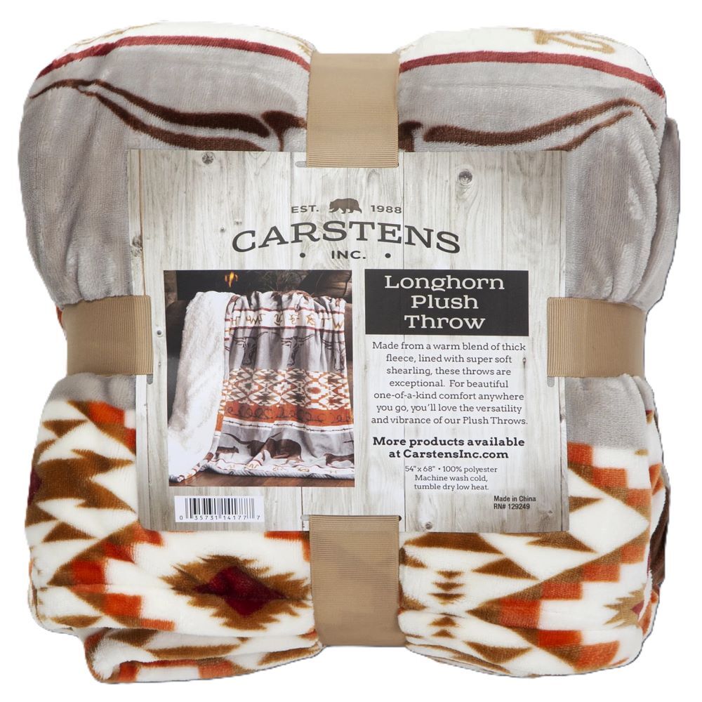 Carstens Inc. Longhorn Plush Sherpa Throw Blanket, 54-In x 68-In