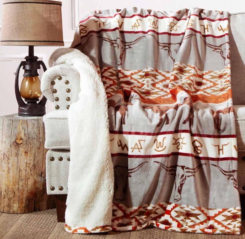 Carstens Inc. Longhorn Plush Sherpa Throw Blanket, 54-In x 68-In