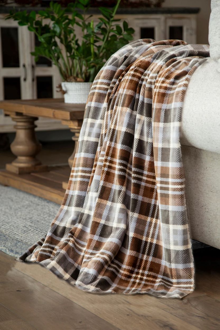 Carstens Inc. Autumn Plaid Heavy Plush Throw Blanket, 54-In x 68-In