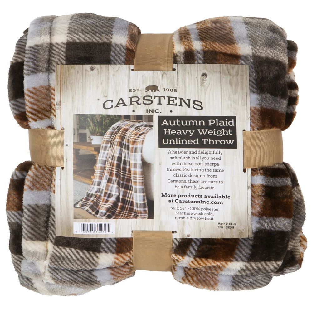 Carstens Inc. Autumn Plaid Heavy Plush Throw Blanket, 54-In x 68-In