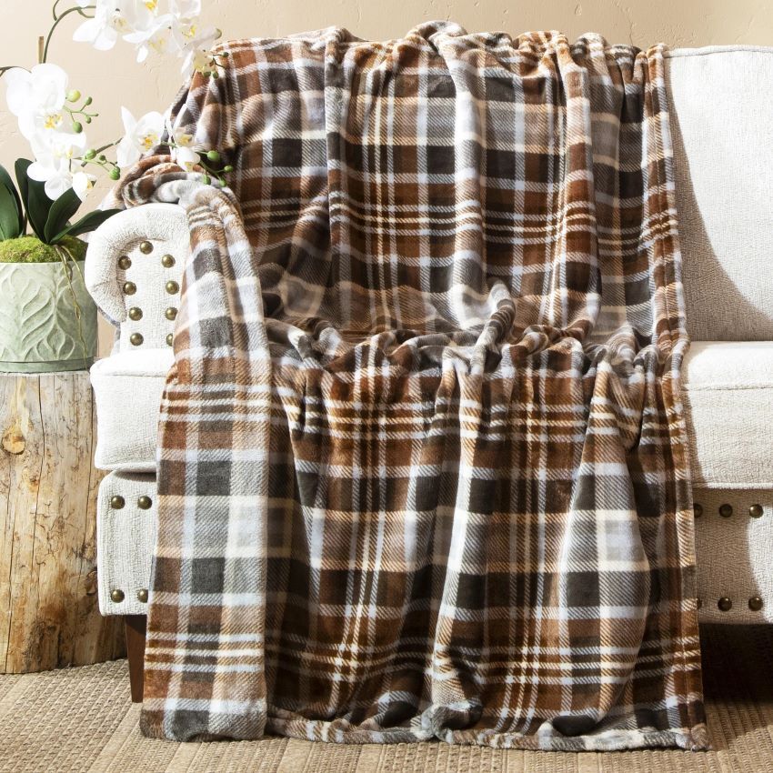Carstens Inc. Autumn Plaid Heavy Plush Throw Blanket, 54-In x 68-In