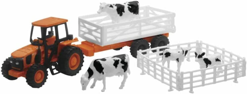 New Ray Kubotoa Farm Tractor & Trailer with Farm Animals Toy Set