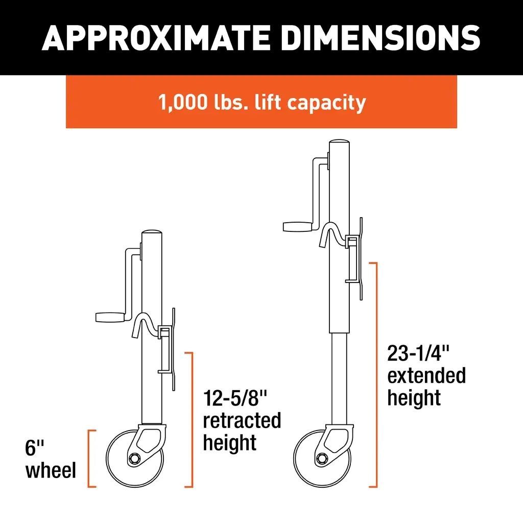 Curt Marine Jack with 6-In Wheel, 1000-Lb, 10-In Travel