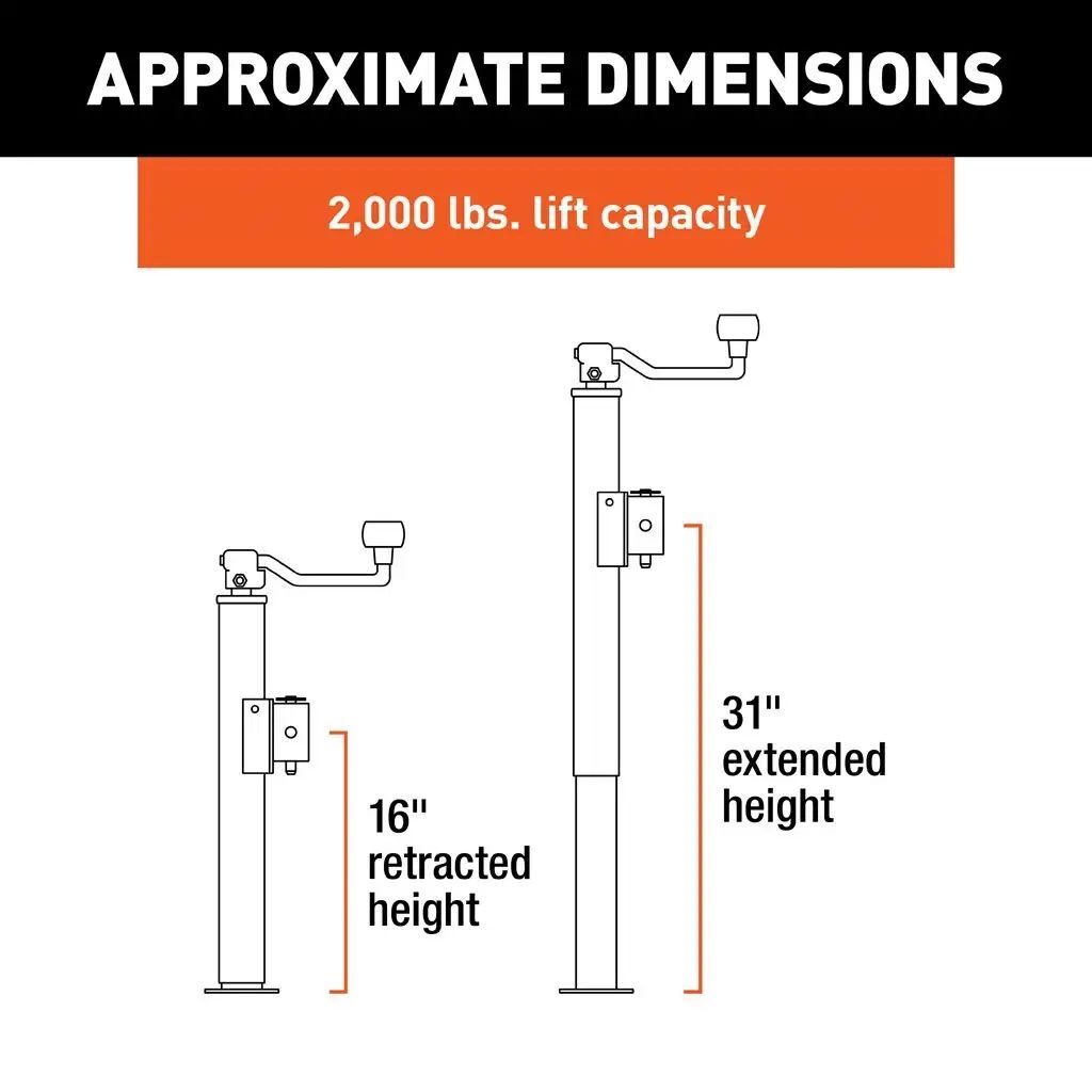 Curt Pipe-Mount Swivel Jack with Top Handle, 2000-Lb, 15-In Travel