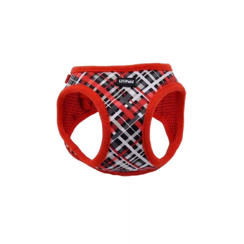 Li'l Pals Small Red & Gray Plaid Canvas Dog Harness