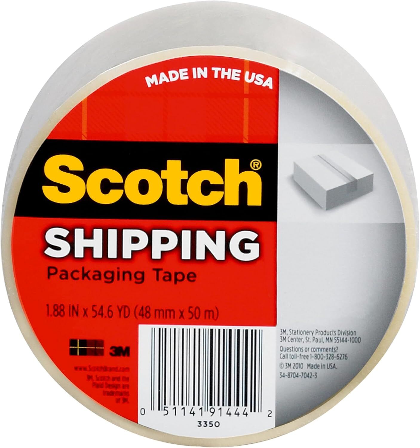 3M Scotch Shipping Packaging Tape, 1.88-In x 54 3/5-Yd