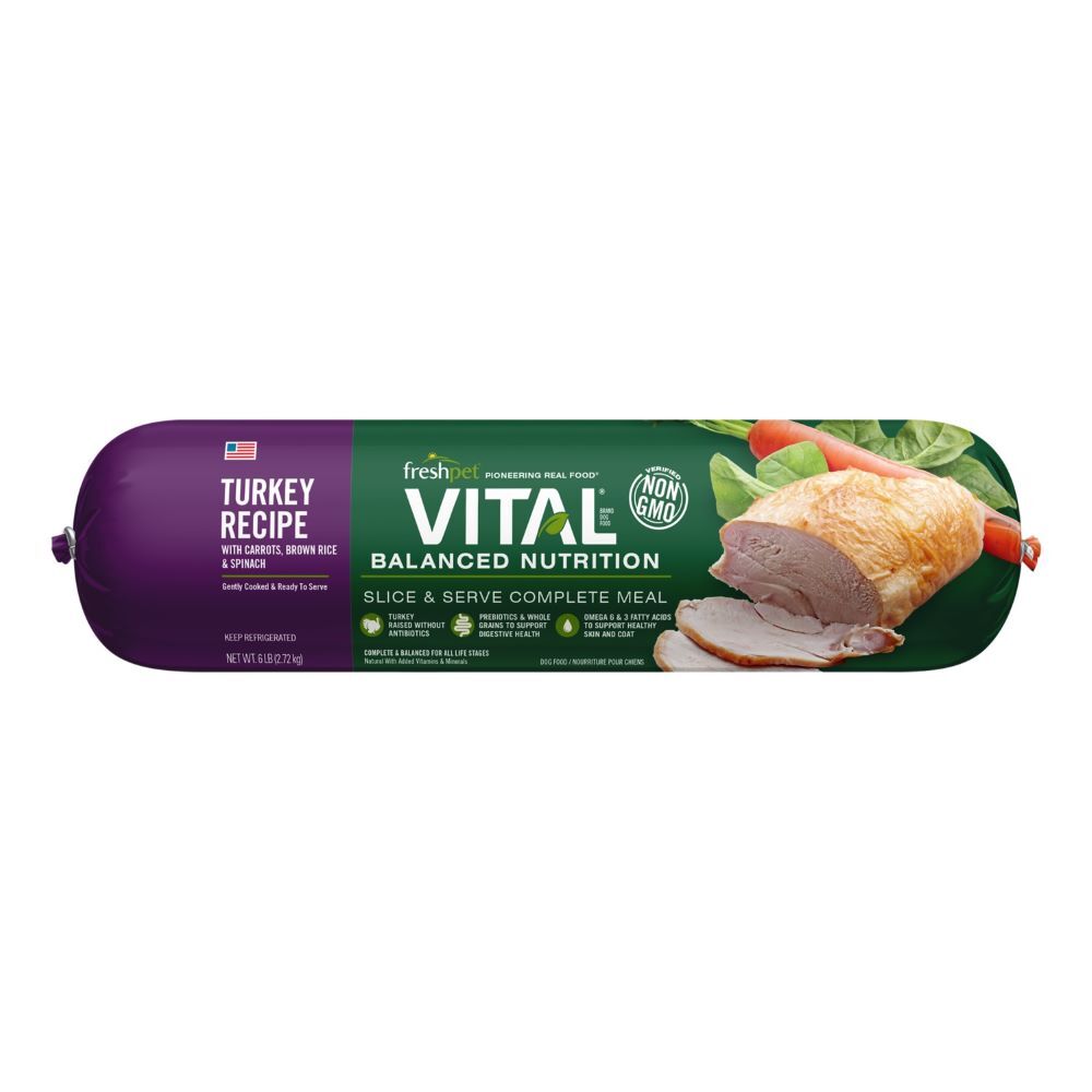 Freshpet Vital Balanced Nutrition Turkey Recipe with Carrots, Brown Rice & Spinach Dog Food, 6-Lb