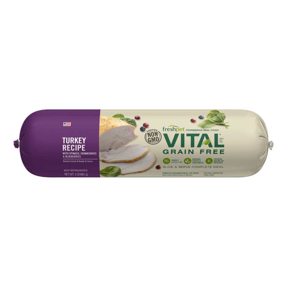 Freshpet Vital Grain Free Turkey Recipe with Spinach, Cranberries & Blueberries Dog Food, 2-Lb