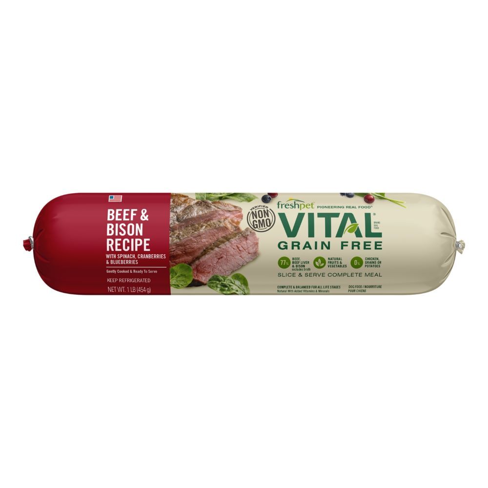 Freshpet Vital Grain Free Beef & Bison Recipe with Spinach, Cranberries & Blueberries Dog Food, 2-Lb