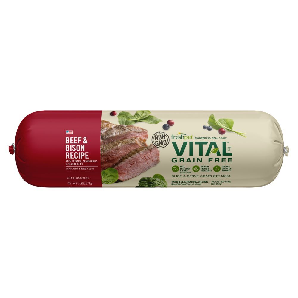 Freshpet Vital Grain Free Beef & Bison Recipe with Spinach, Cranberries & Blueberries Dog Food, 5-Lb