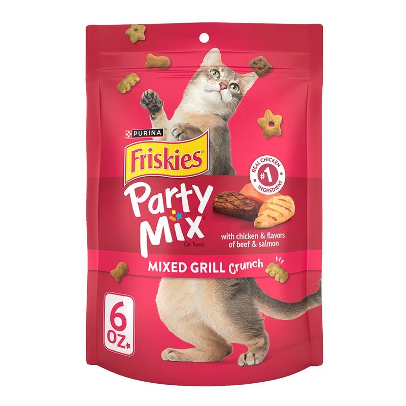 Friskies Party Mix Mixed Grill Crunch With Chicken & Flavors Of Beef & Salmon Cat Treats, 2.1-OZ
