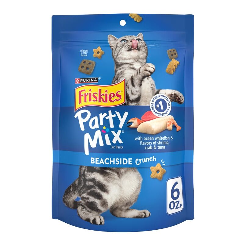 Friskies Party Mix Beachside Crunch With Ocean Whitefish Cat Treats, 2.1-Oz