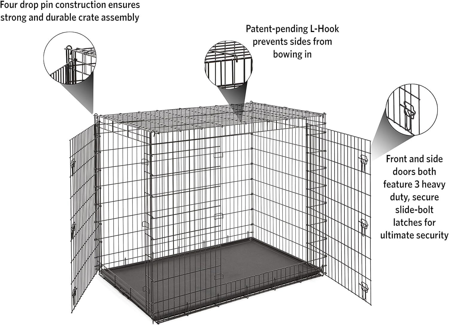 Midwest Homes For Pets Black XX-Large Heavy Duty Double Door Dog Crate, 54 X 37 X 45-In