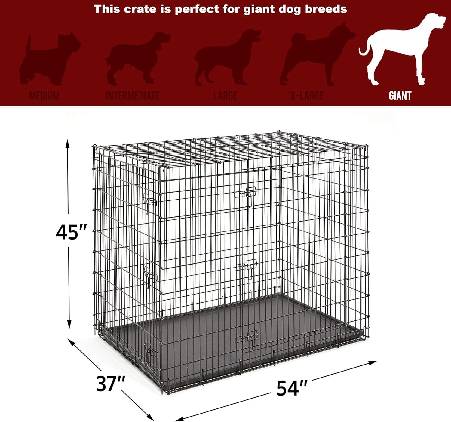 Midwest Homes For Pets Black XX-Large Heavy Duty Double Door Dog Crate, 54 X 37 X 45-In